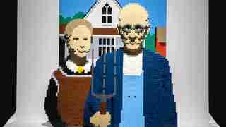 The painting American Gothic made out of LEGOs