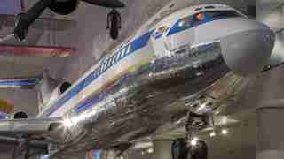 Planes indoors (featuring United 727) in the Transportation Gallery exhibit
